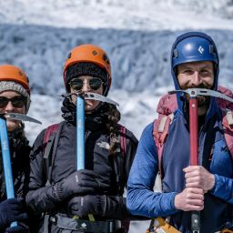 Ice axes are one of the essential equipment used for glacier hiking.