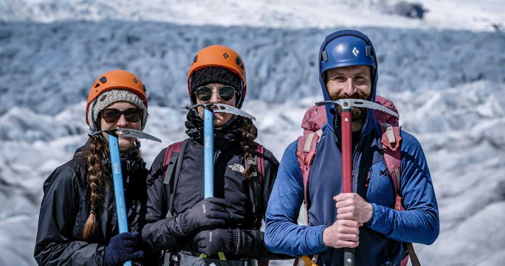 Ice axes are one of the essential equipment used for glacier hiking.