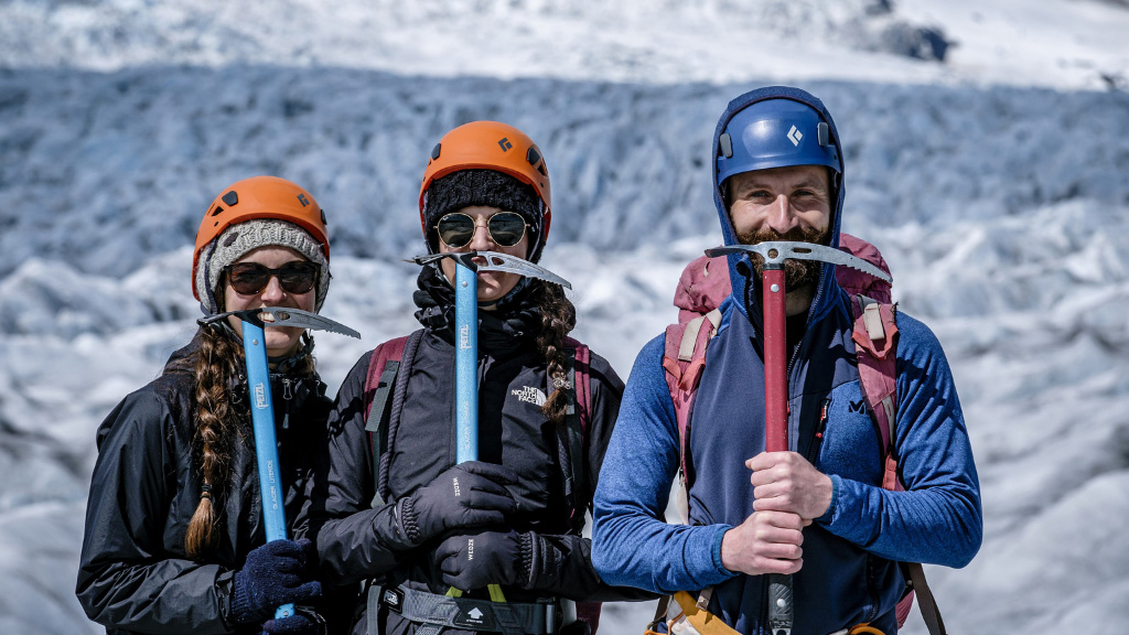 Ice axes are one of the essential equipment used for glacier hiking.